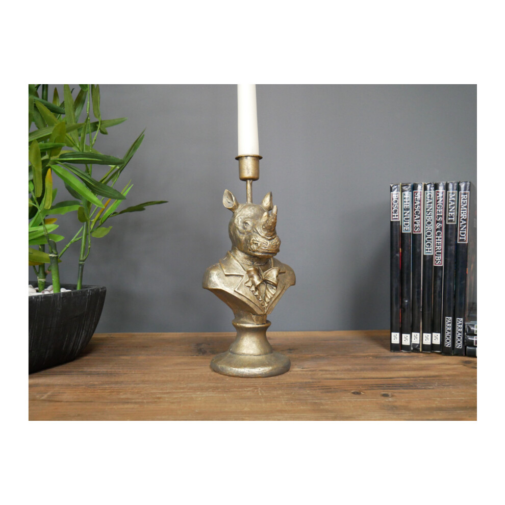 Rhino Candle Holder | Gold | African Inspired | Dinner / Taper Candle