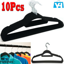 (Pack of 10) Non Slip Flocked Coat Clothes Hangers Velvet Trouser Hanging Space Saving Black