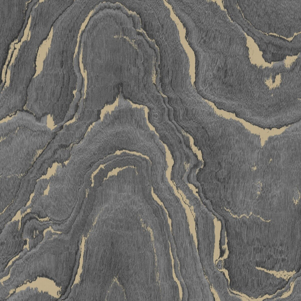 Muriva Realistic Marble Woodgrain Charcoal Grey Metallic Gold Wallpaper - Image 4