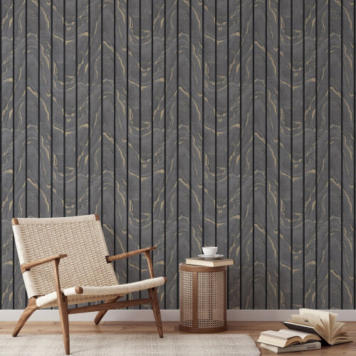 Muriva Woodgrain Panel Wallpaper Charcoal Muriva 193503 1
