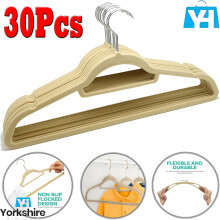 (Pack of 30) Non Slip Flocked Coat Clothes Hangers Velvet Trouser Hanging Space Saving Beige