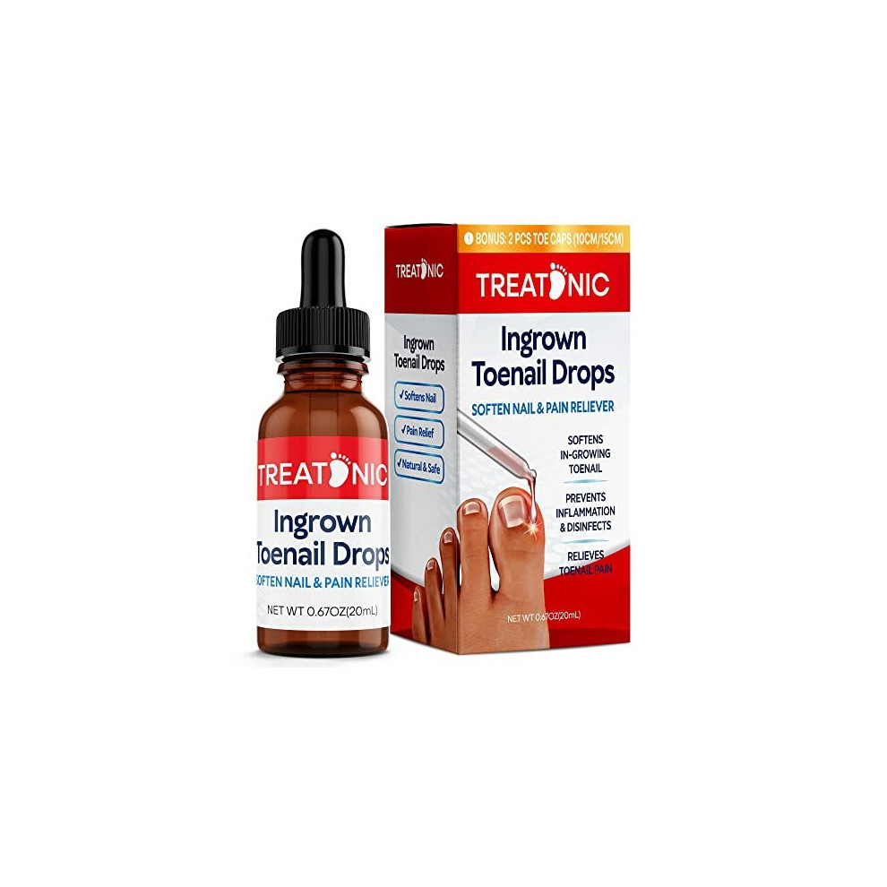 Treatonic Ingrown Toenail Treatment - Ingrown Toenail Pain Reliever And Softener Kit For Easy Trimming With Silicone Gel Toe Caps
