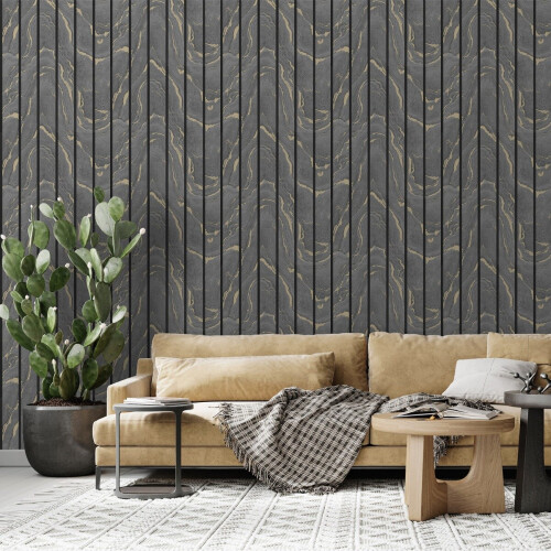 Muriva Woodgrain Panel Wallpaper Charcoal Muriva 193503 2
