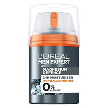 L'Oreal Men Expert Sensitive Skin Moisturiser, Magnesium Defence, Hypoallergenic 24H Daily Mens Moisturiser, With Magnesium Mineral And Hyaluronic