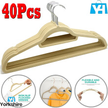 (Pack of 40) Non Slip Flocked Coat Clothes Hangers Velvet Trouser Hanging Space Saving Beige
