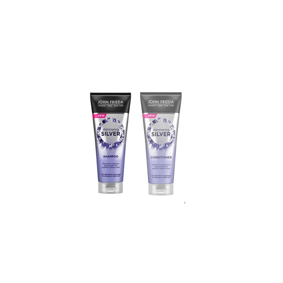 Shimmering Silver Shampoo (250ml) and Shimmering Silver Conditioner (250ml) by John Frieda for Dull Grey Hair