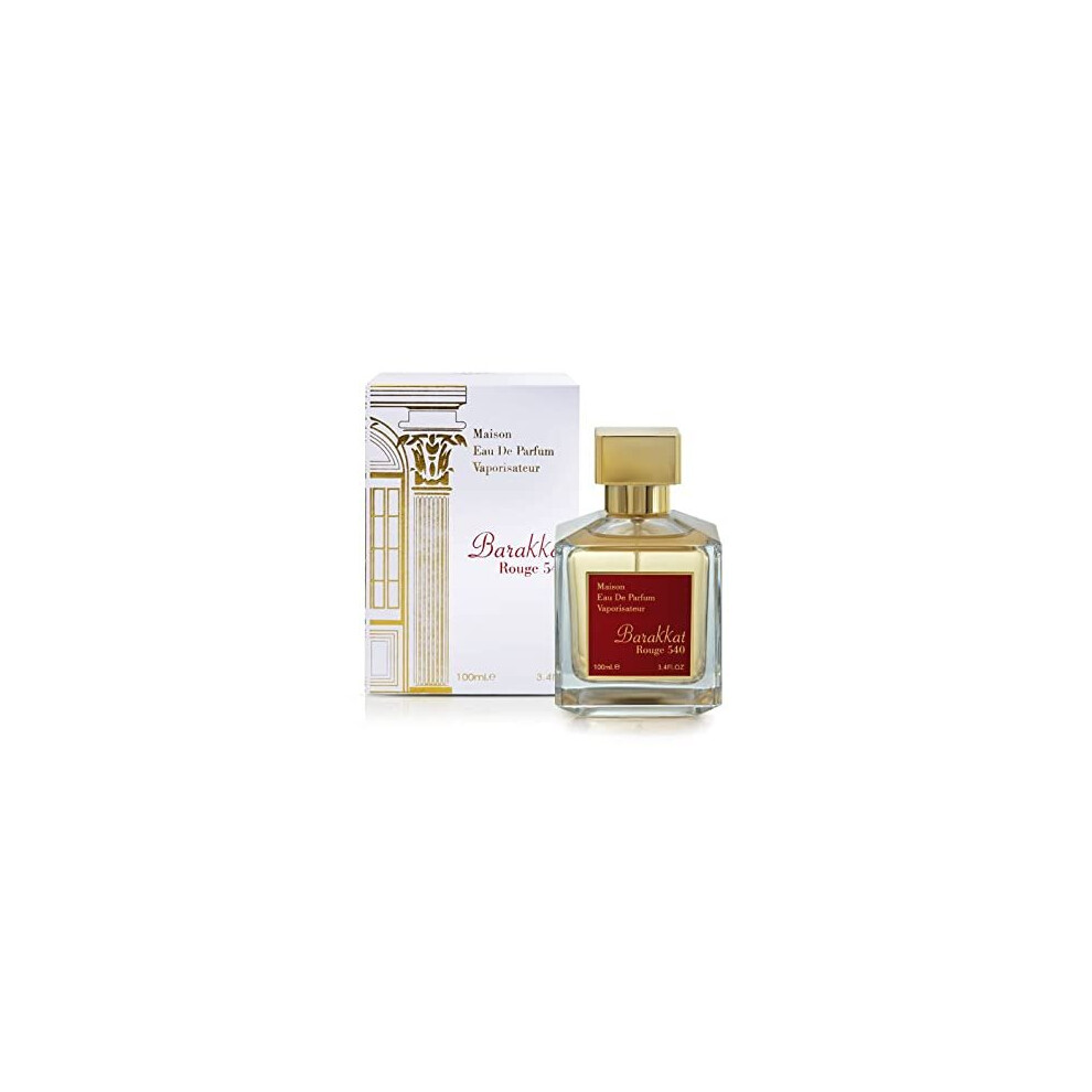 Tawakkal Perfumes Barakkat Rouge 540 Edp Perfume Spray 100Ml By Fragrance World } Violet, Laotian Oud, Bulgarian Rose, Turkish Rose }