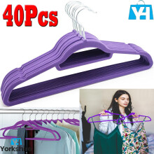 (Pack of 40) Non Slip Flocked Coat Clothes Hangers Velvet Trouser Hanging Space Saving Purple