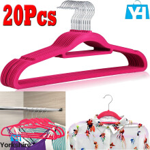 (Pack of 20) Non Slip Flocked Coat Clothes Hangers Velvet Trouser Hanging Space Saving Pink