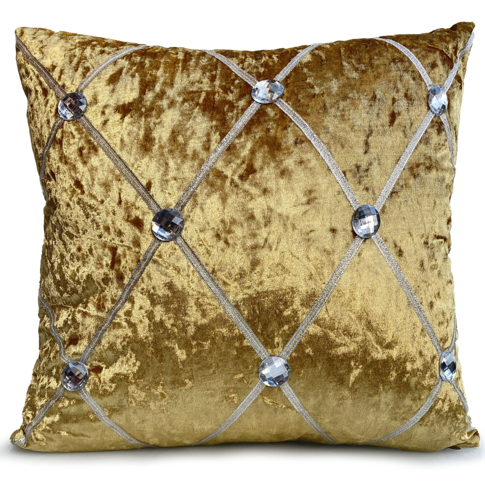 (MUSTARD GOLD, 17"X17" CUSHION COVER) Crush Velvet Diamante Chesterfield Cushions or Covers