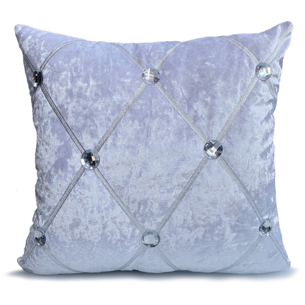 (WHITE, 17"x17" FILLED CUSHION) Crush Velvet Diamante Chesterfield Cushions or Covers