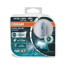 OSRAM COOL BLUE INTENSE H15, +20% more brightness, up to 3,700K, halogen headlight lamp, LED look, duo box (2 lamps) 64176CBN-HCB