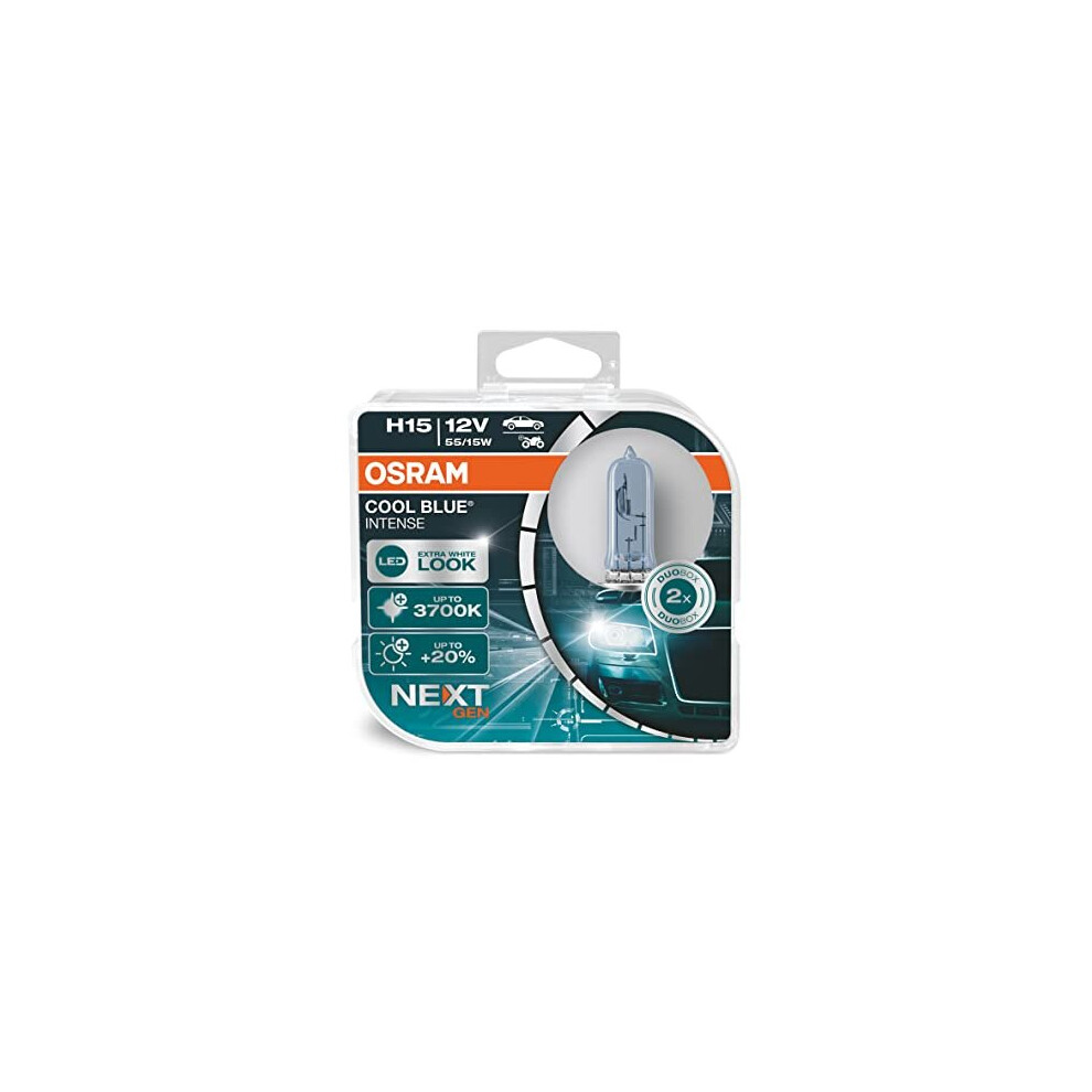 Osram Cool Intense H15, +20% More Brightness, Up To 3,700K, Halogen Headlight Lamp, Led Look, Duo Box (2 Lamps) 64176Cbn-Hcb Blue 4062172215008