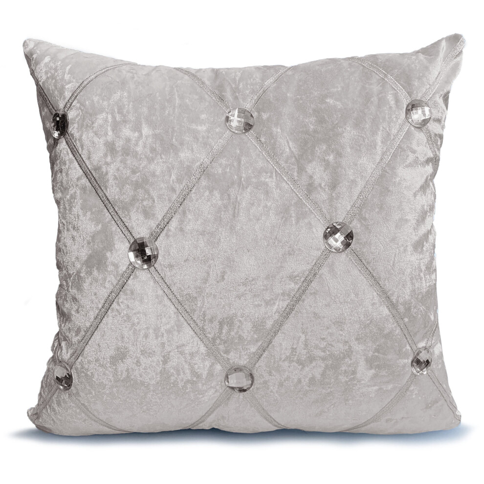 (CREAM, 17"x17" FILLED CUSHION) Crush Velvet Diamante Chesterfield Cushions or Covers