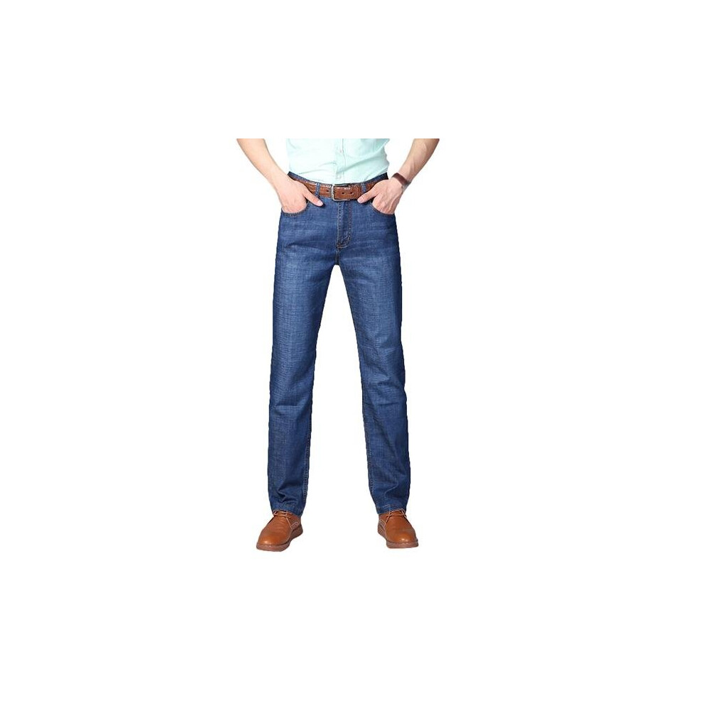 (32) Mens Summer High Rise Loose Business Cotton Blue Jeans