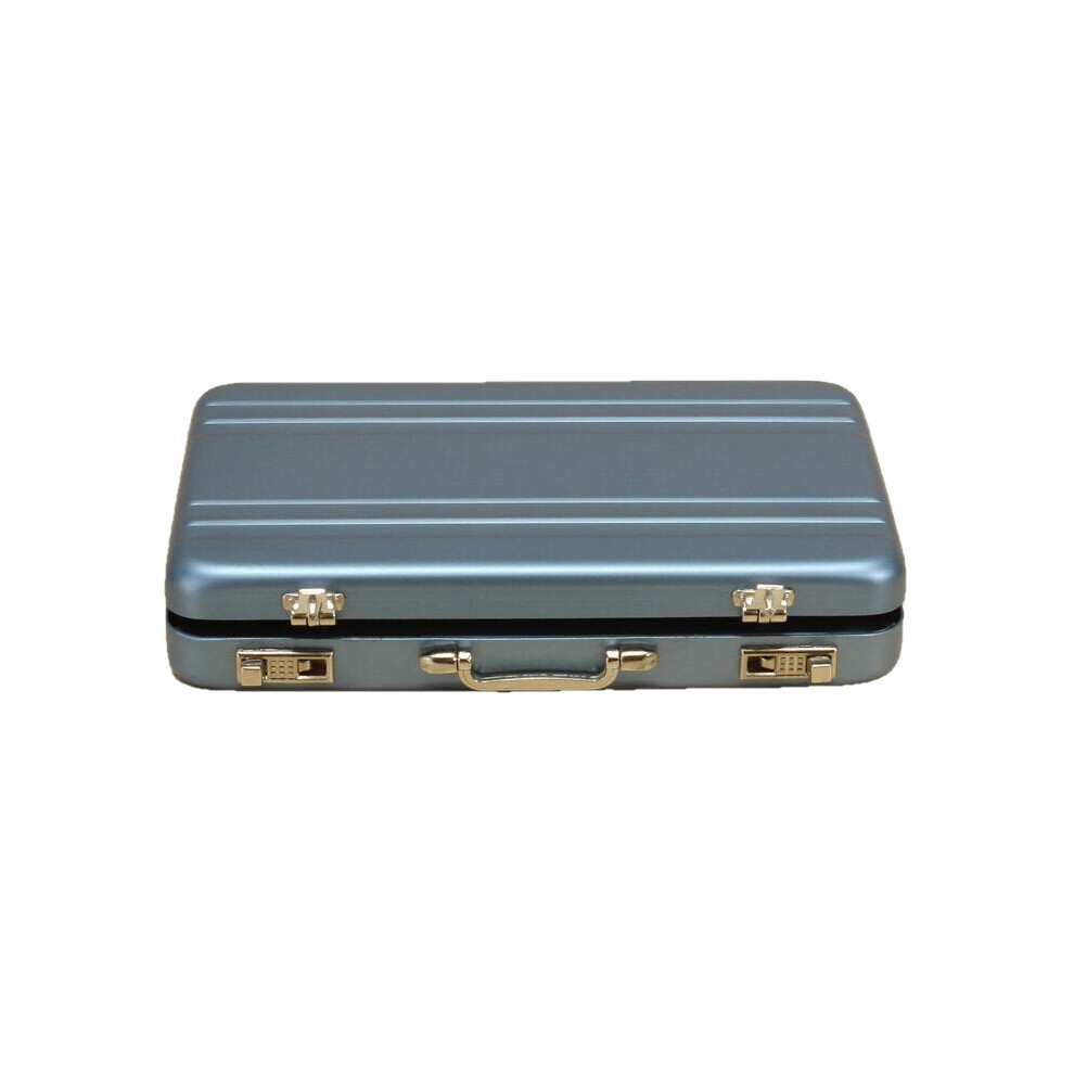 (Blue) Aluminum Business Credit Cards Box Mini Suitcase Card Holder High Grade Business Office Cards Box
