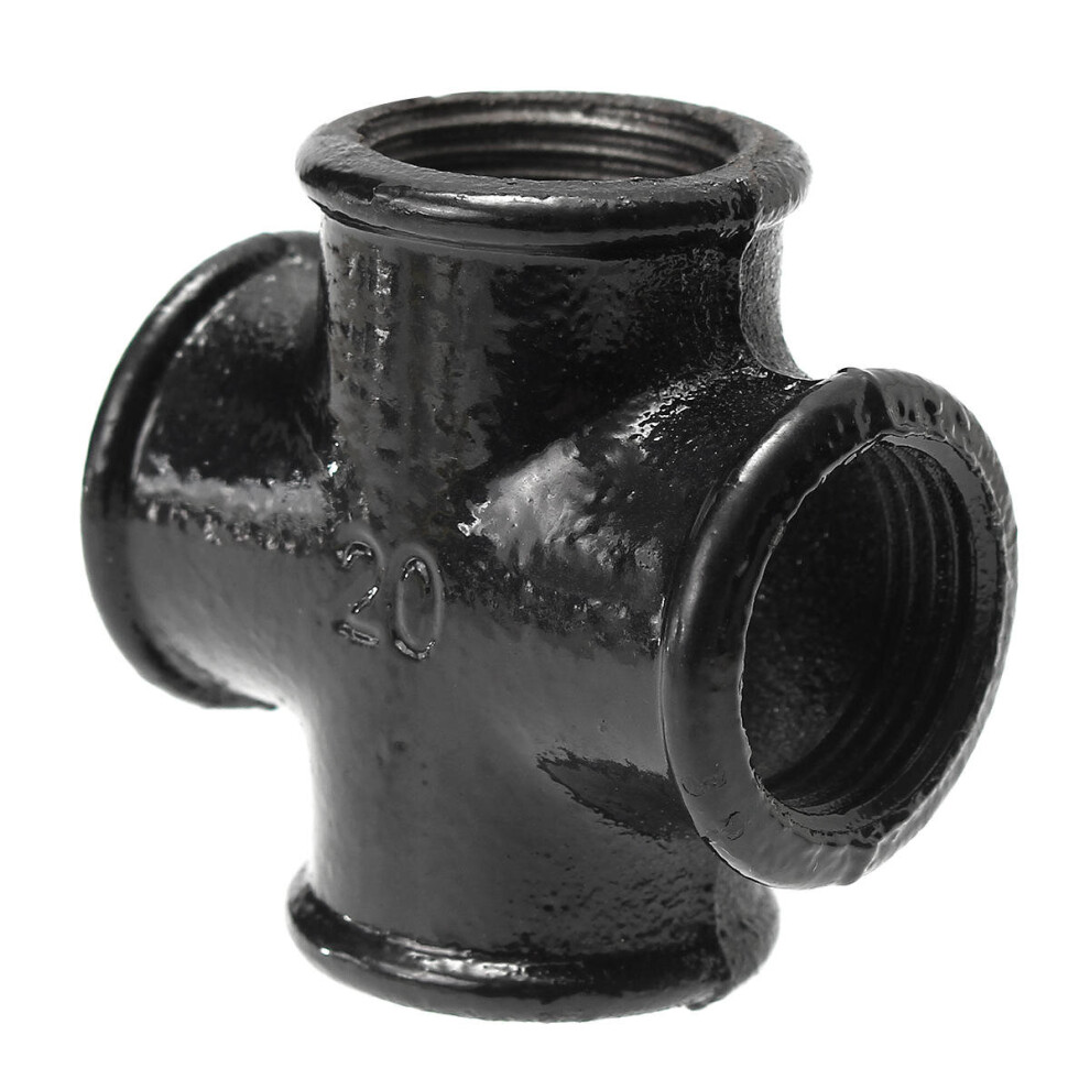 3/4 Inch Black Iron Pipe Threaded Cross Fitting Plumbing Malleable Cross Pipes Fittings 3654659279996
