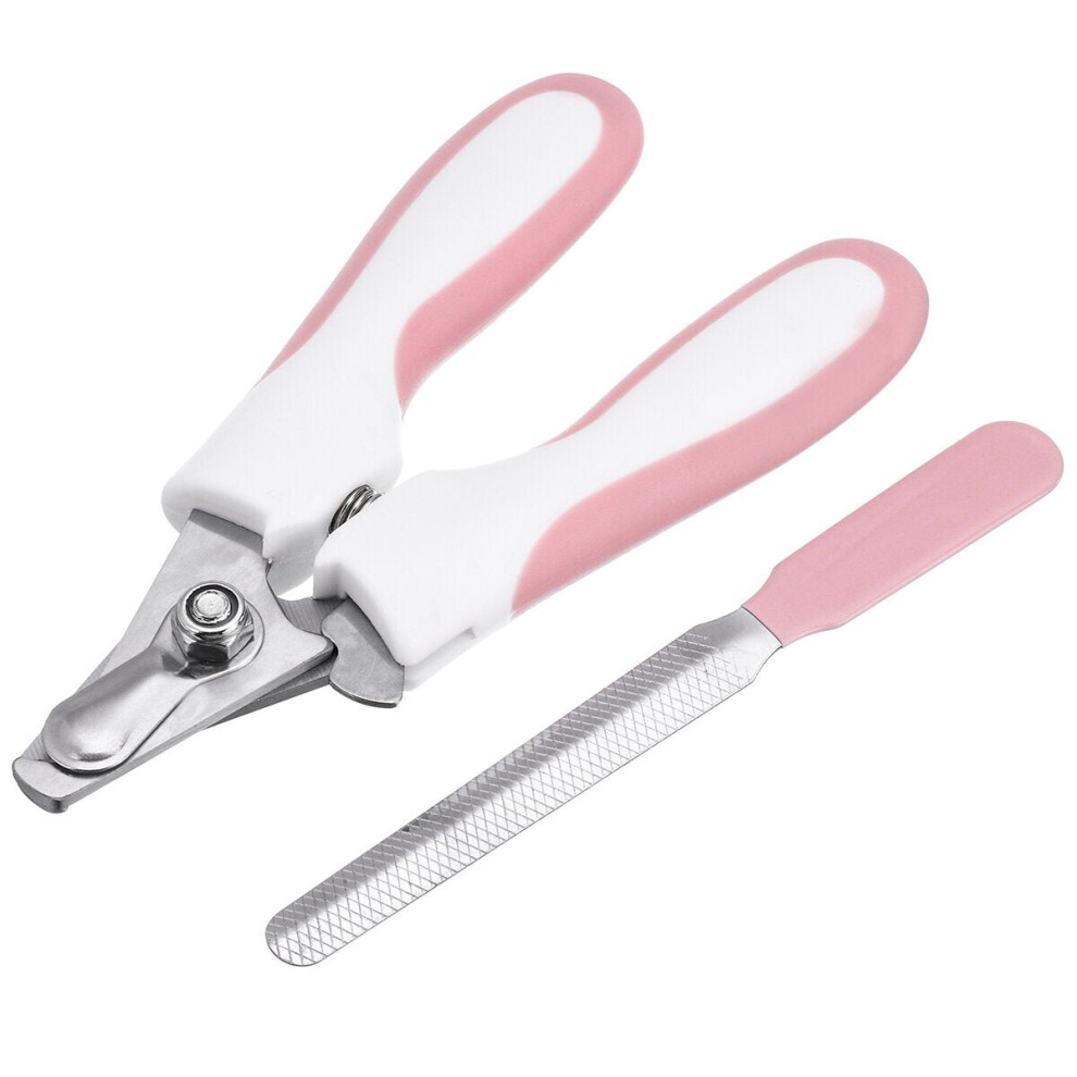 (Pink, S) 2pcs Stainless Steel Pet Nail Clippers Nail Trimmer Set Cat Nail Trim Dog Cleaning Beauty Tools