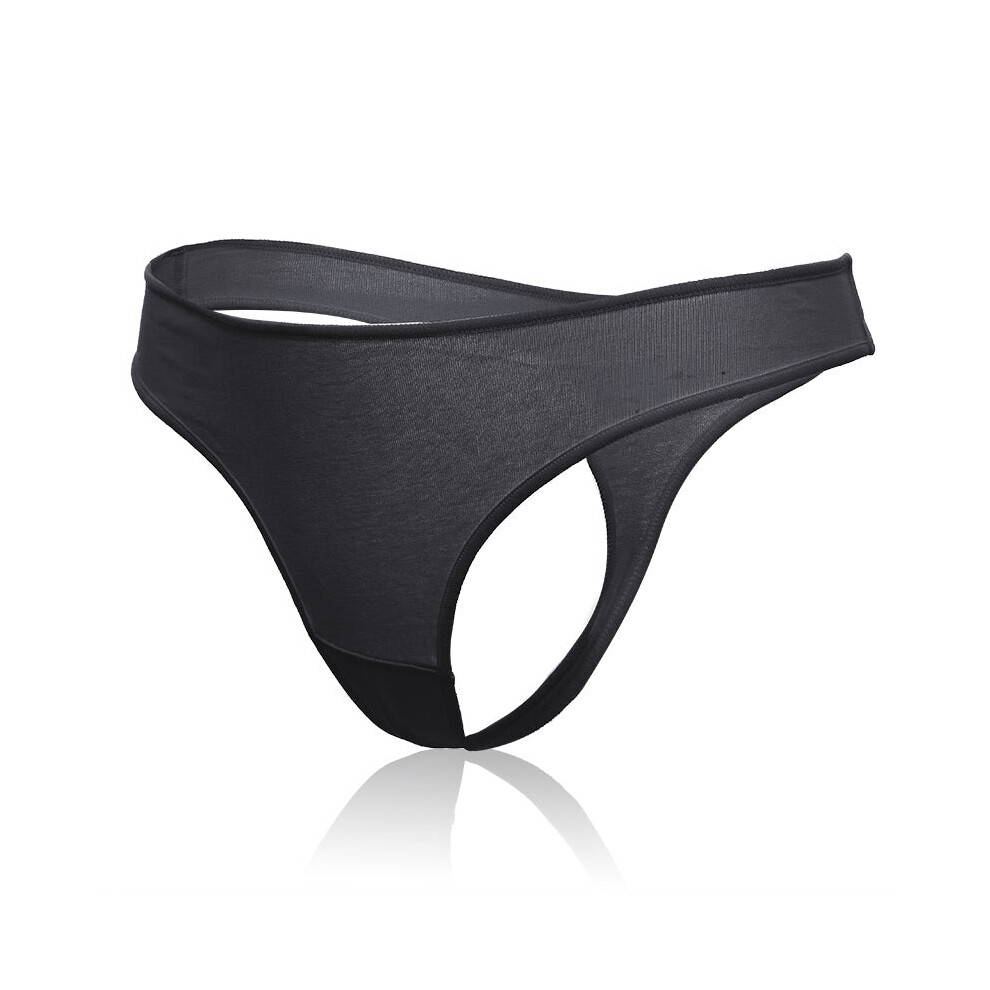 (Black, L) Cotton Low Waist Fitness T Pants Seamless Breathable Panties