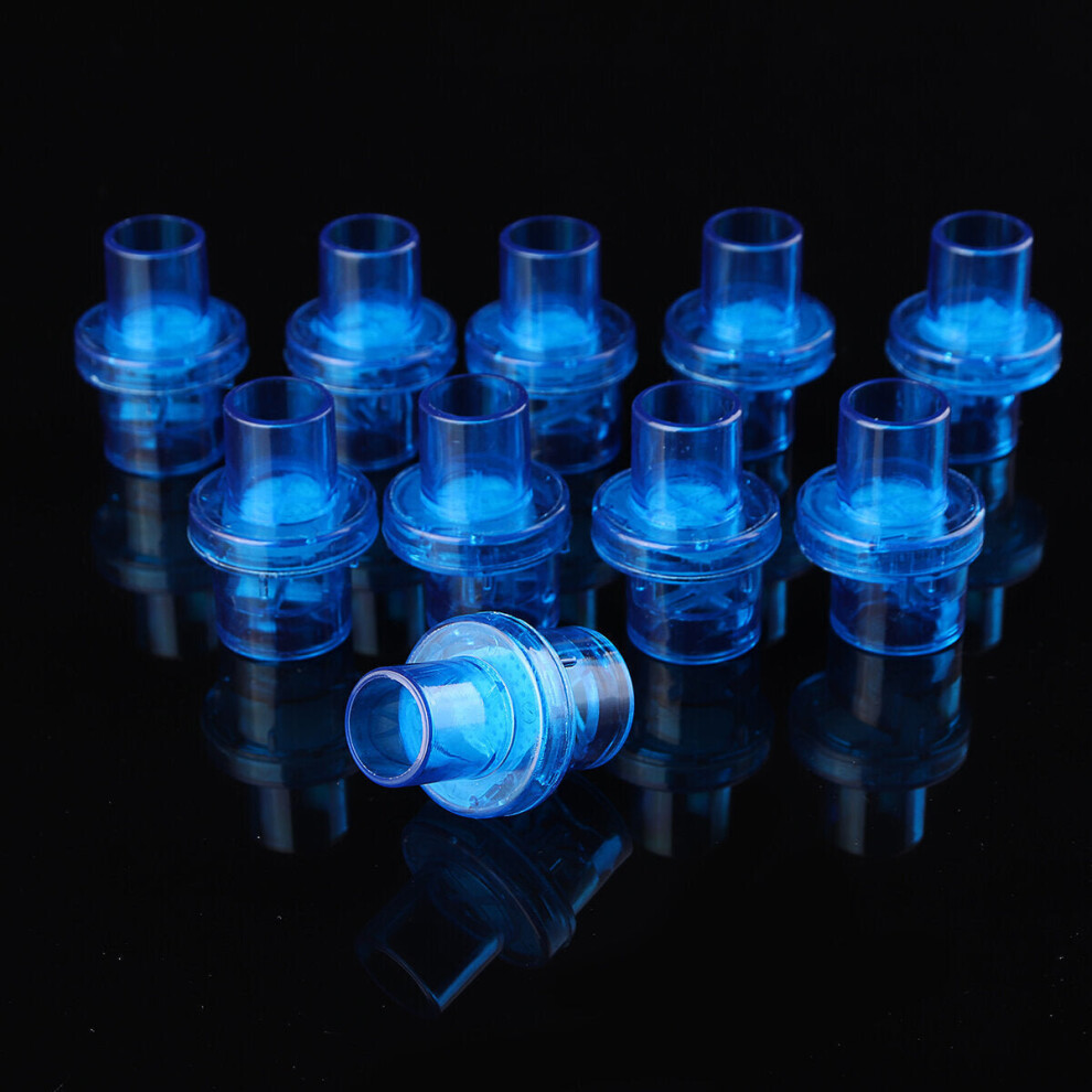 (Blue 10) 10Pcs Disposable One-way CPR Mask Training Valves Mouthpieces Micromask