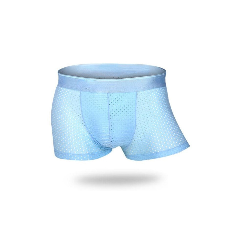 (Light Blue, S) Mens Mesh Breathable Thin Underwear Casual Ice Silk