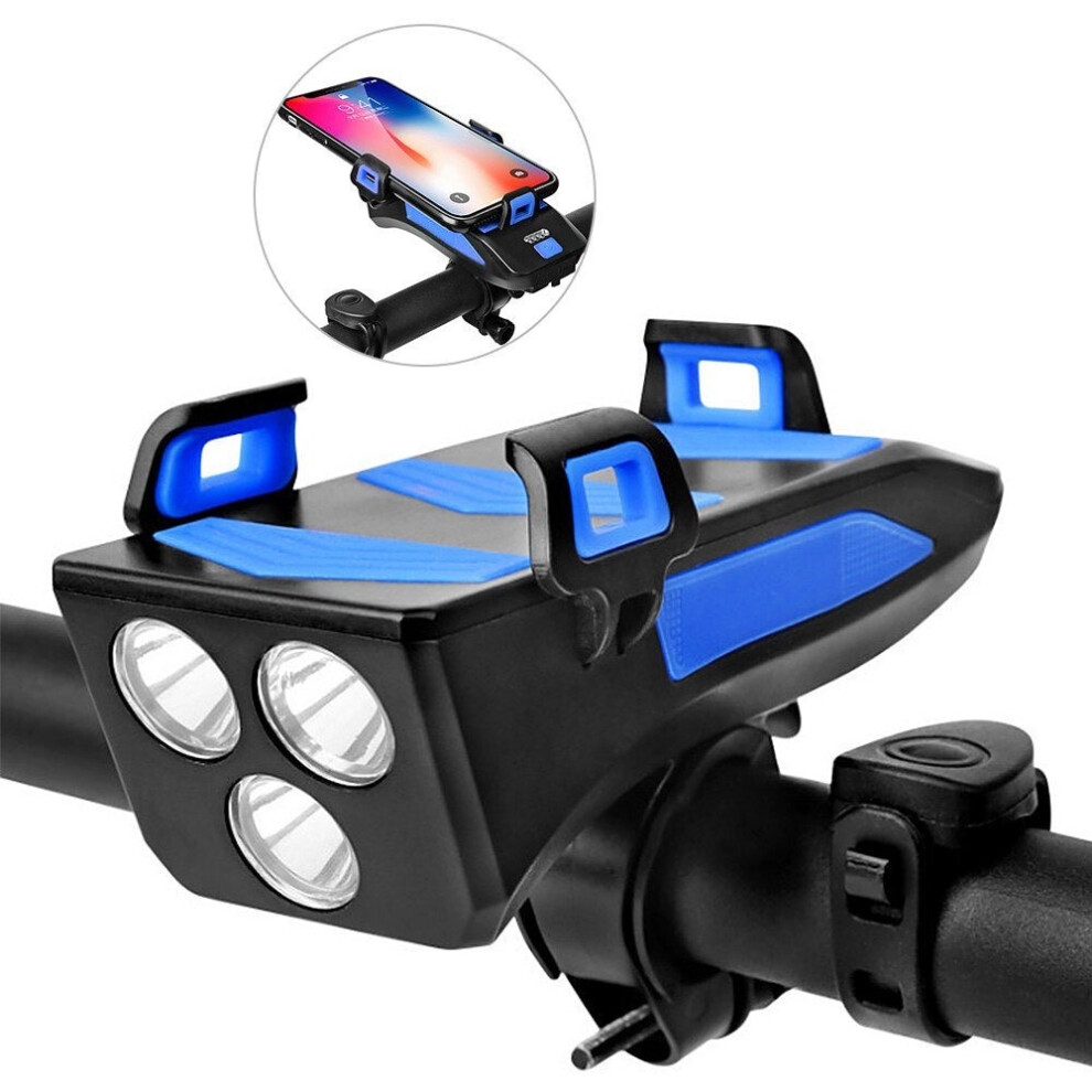 (2000 Ma-Blue A) 4 IN 1 Multifunctional Bike Light Bicycle Horn Lamp with Mobile Phone Bracket