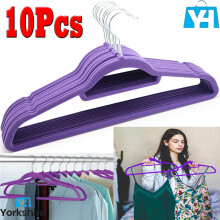 (Pack of 10) Non Slip Flocked Coat Clothes Hangers Velvet Trouser Hanging Space Saving Purple