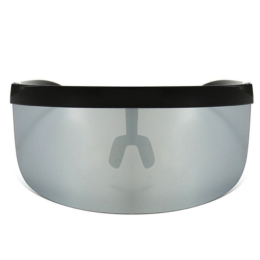 (Light Grey) Oversize Sunglasses Retro Futuristic Shield Visor Face Mask Colorful Sun-proof Dust-proof Anti-spray Goggles Side