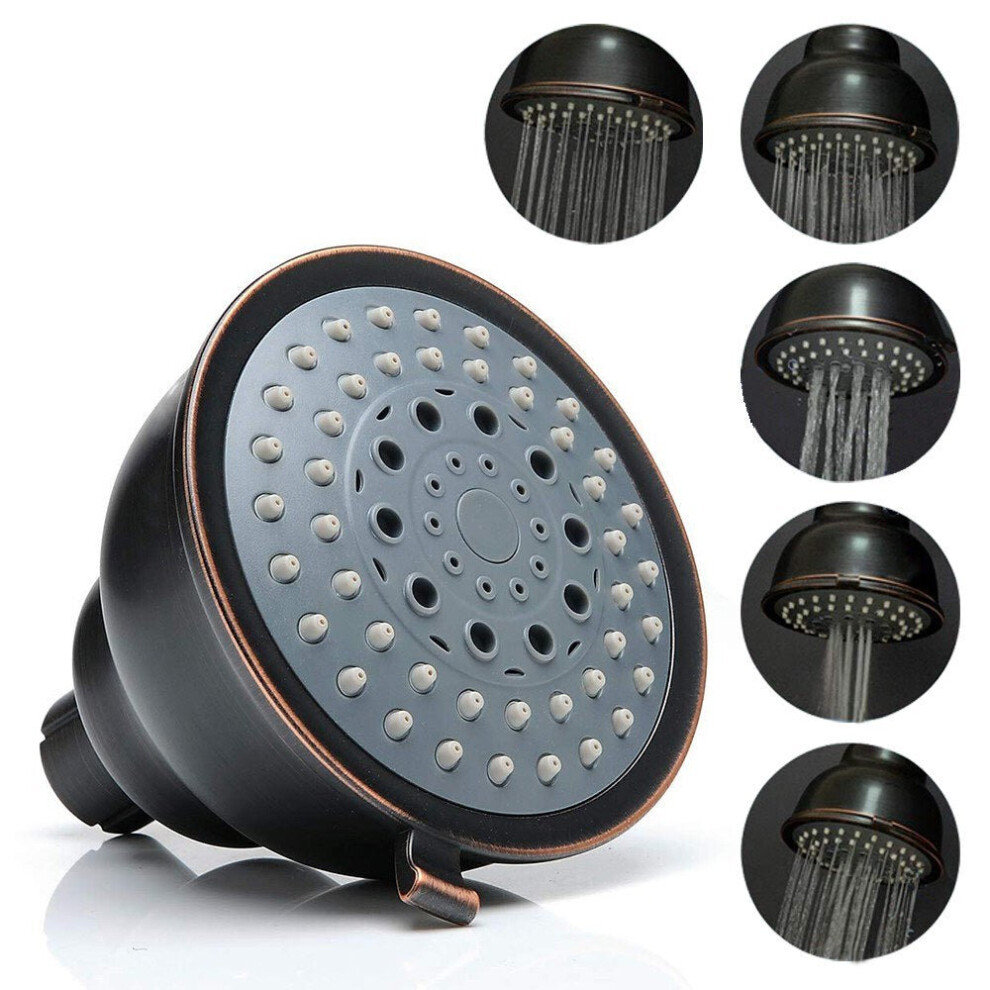 (Black) High Pressure Shower Head - 4 Inch 5 Settings Adjustable Bathroom Shower Head Spray Showerhead