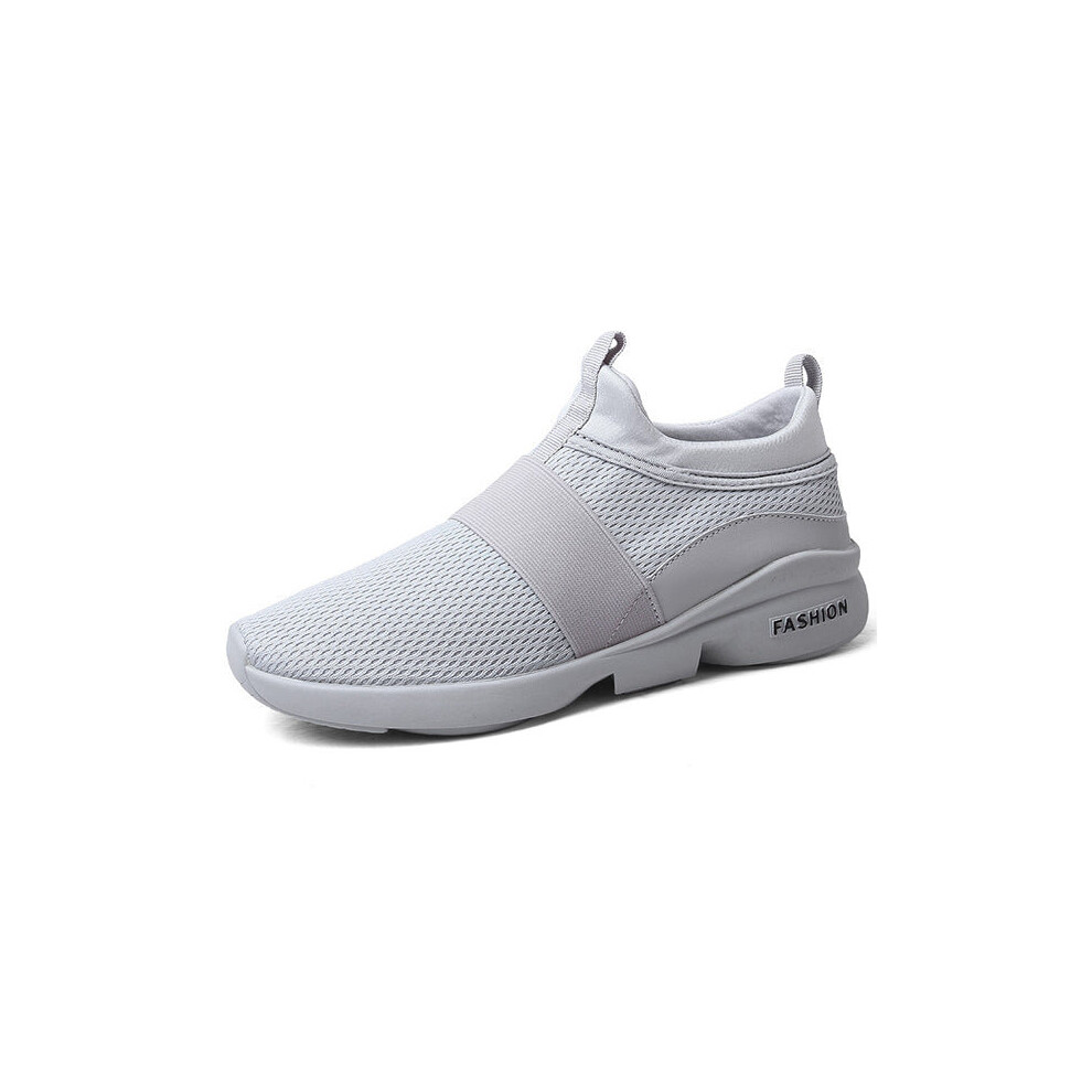 (Grey, 9) Men Comfy Ankle Cushion Slip On Sports Sneakers