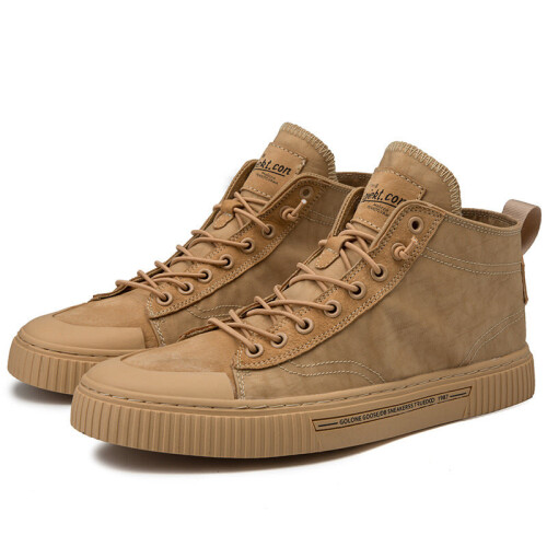 (White, 7.5) Men Vinatge Canvas Splicing Elastic Lace Up Ankle Boots 2
