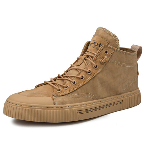 (White, 7.5) Men Vinatge Canvas Splicing Elastic Lace Up Ankle Boots 1