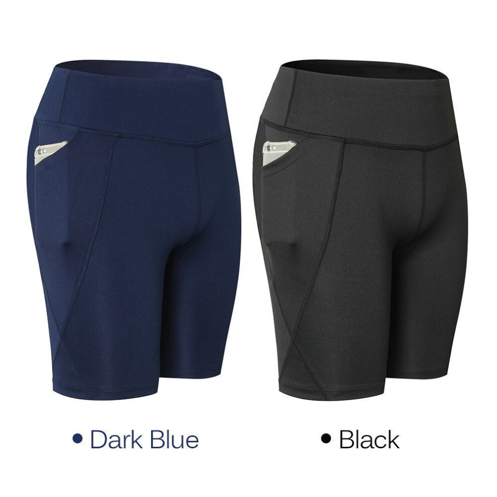 (Dark Blue, M) Women Out Pocket Yoga Shorts