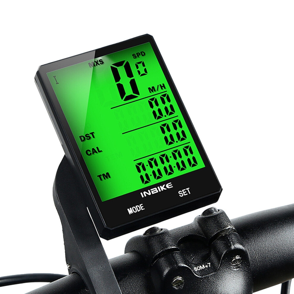 (Green) 2.8 inch Bike Wireless Computer Multifunction Rainproof Riding Bicycle Odometer Backlight Display