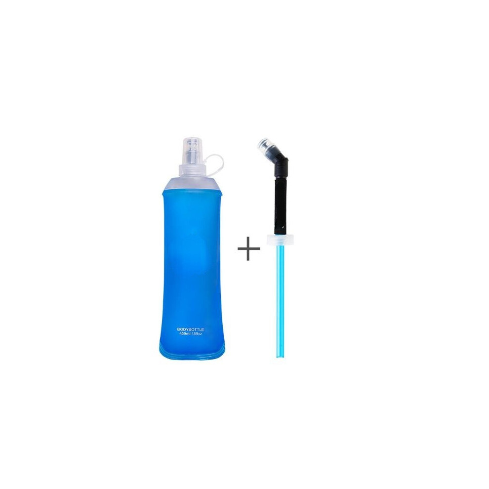 (Blue, 450ml) Foldable Silicone Soft Flask Water Bottle Traveling Running Kettle Hydration Pack Bag Sports Bottles