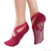 (Red) Yoga Socks For Women Girls Slippers With Grips Fitness Sports Dance Silicone Pilates Barre