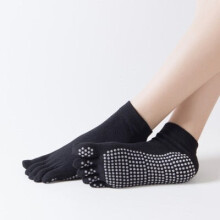(Black) Women Anti Slip Elastic Yoga Socks 5 Fingers Toe Ballet Girls Pilates Fitness Gym Sport Colourful