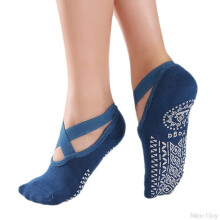 (Blue) Yoga Socks For Women Girls Slippers With Grips Fitness Sports Dance Silicone Pilates Barre