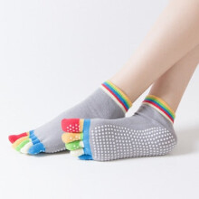 (Colorful Grey) Women Anti Slip Elastic Yoga Socks 5 Fingers Toe Ballet Girls Pilates Fitness Gym Sport Colourful