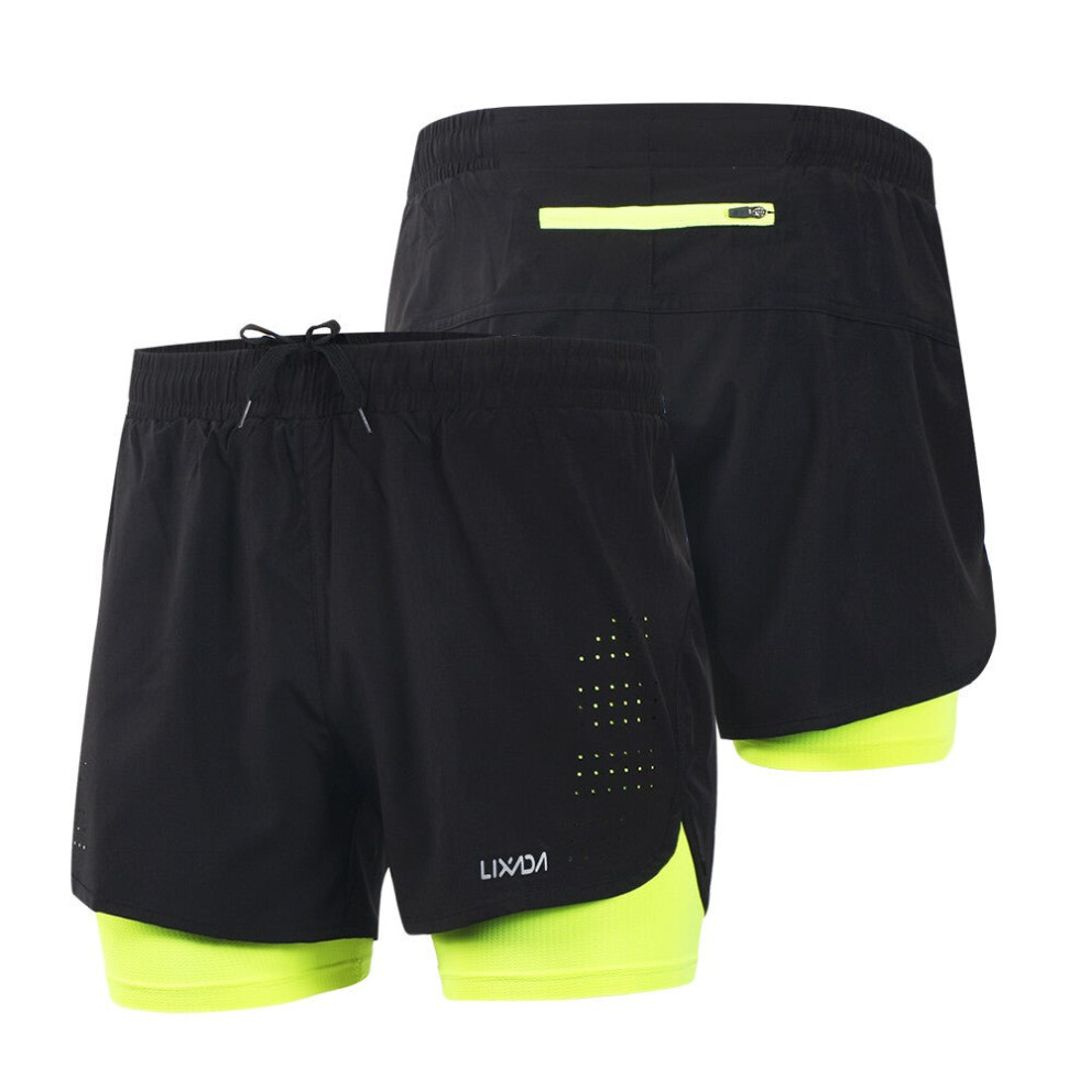 (Green, M) Men's 2-in-1 Running Shorts