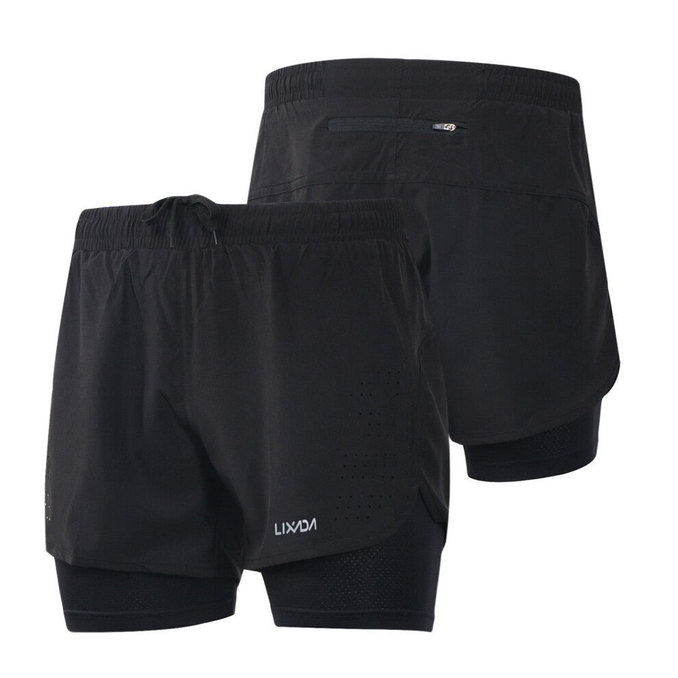 (Black, L) Men's 2-in-1 Running Shorts