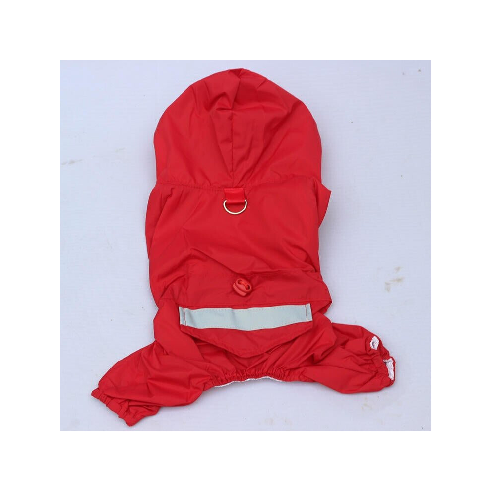 (Red, M) Pet Dog Outdoor Reflective Stripe RainCoat Waterproof Rain Coat Four Feet With Hat