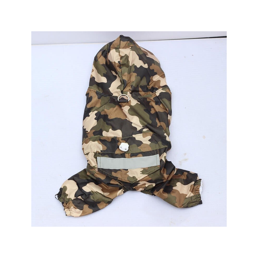 (Camouflage, M) Pet Dog Outdoor Reflective Stripe RainCoat Waterproof Rain Coat Four Feet With Hat