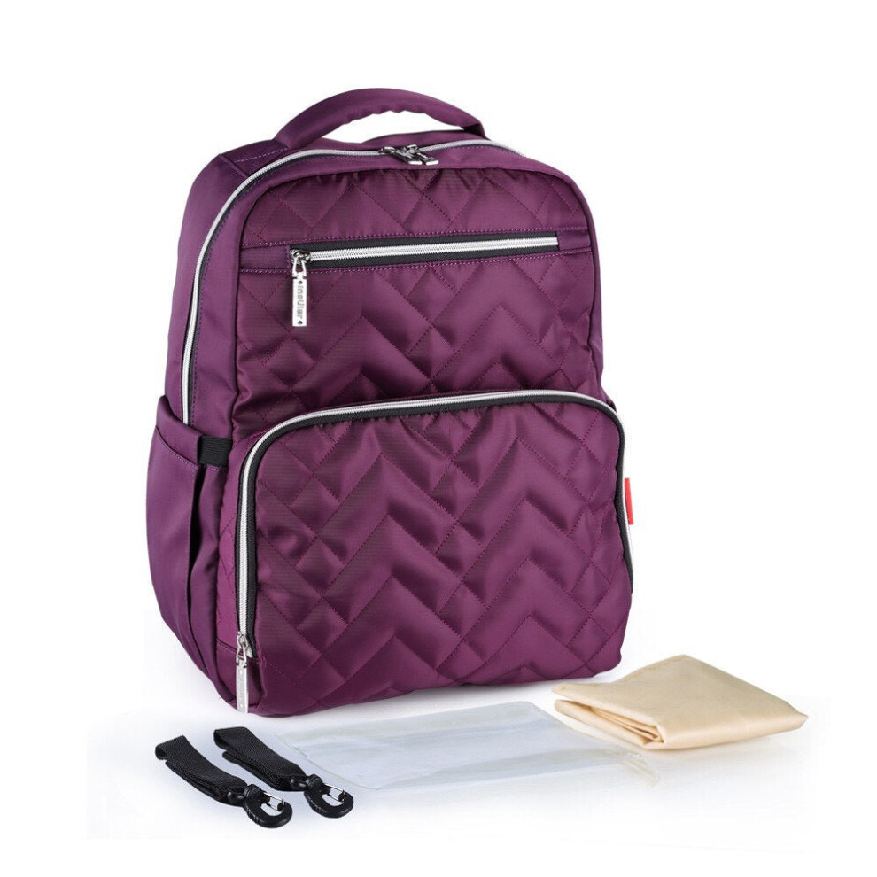 (Purple) Diaper Bag Backpack With Stroller Strap