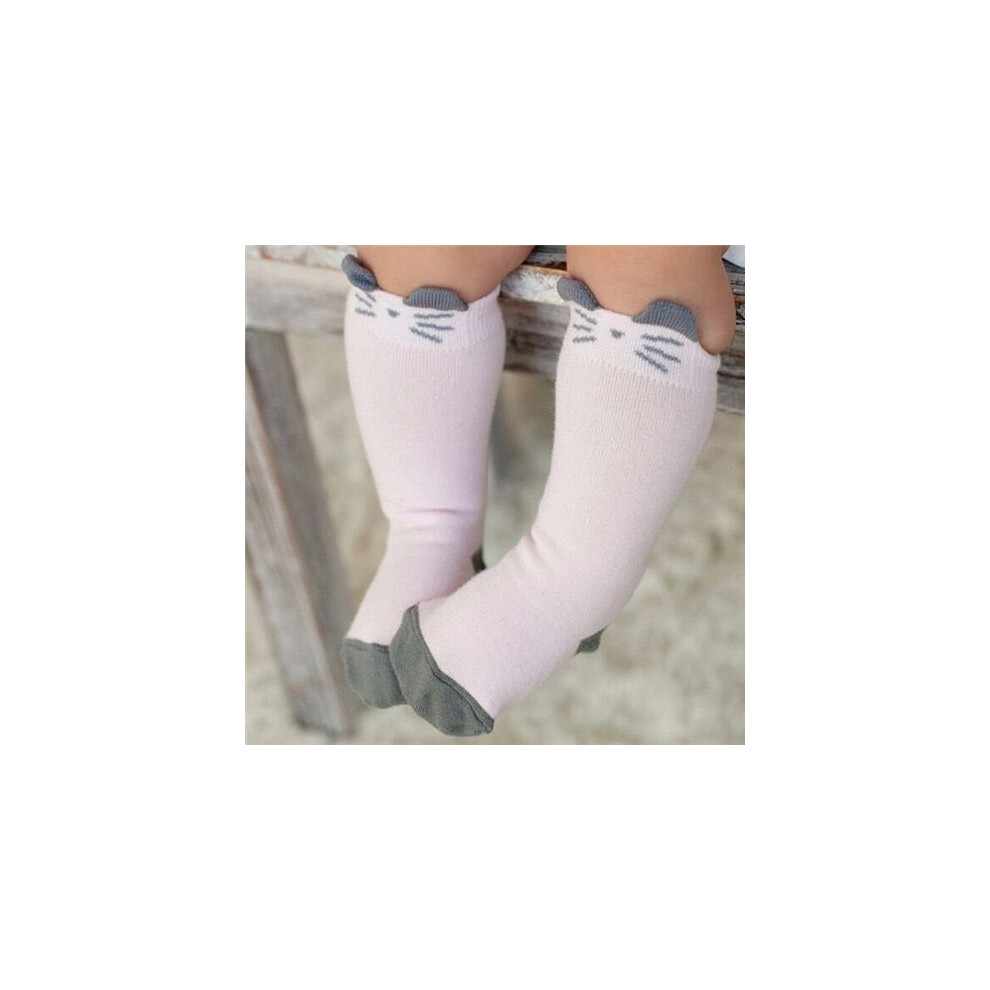 (Pink cat, 12M) Cotton Cartoon Baby Socks Unisex Newborn Clothes Accessories