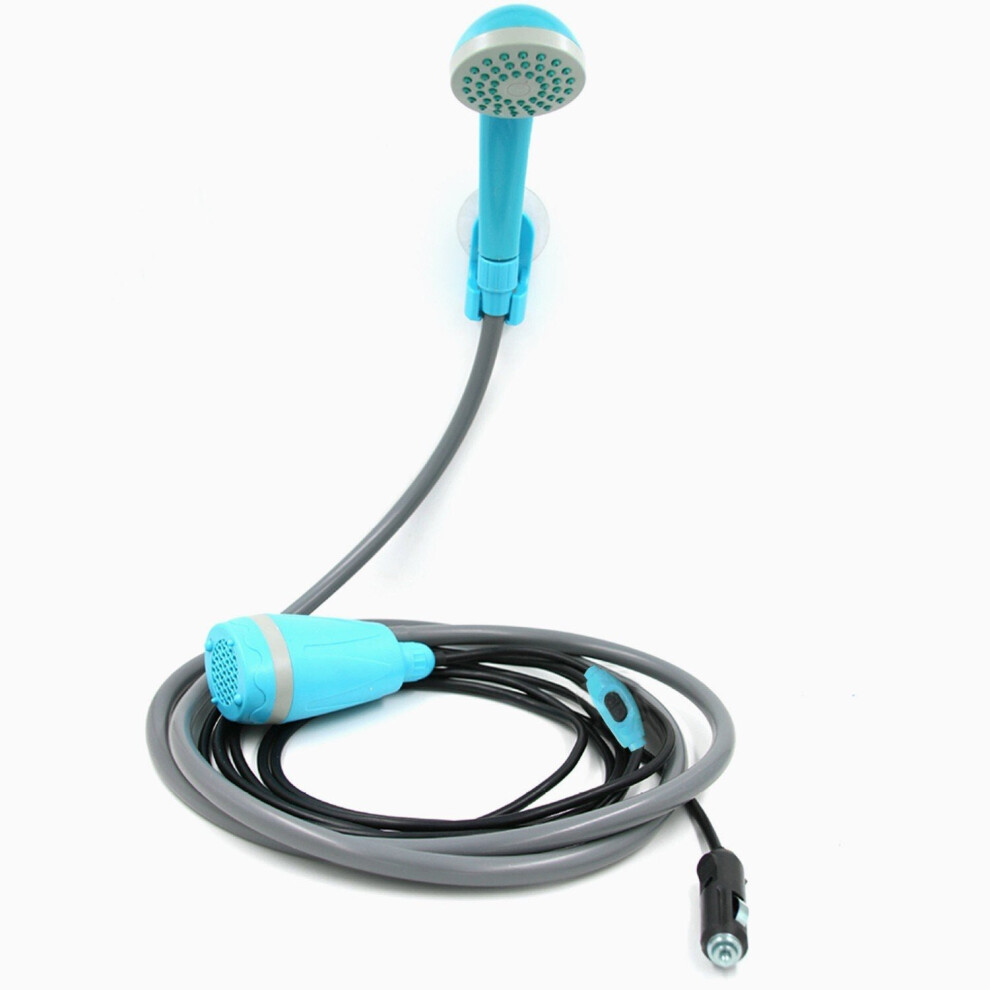 (Blue) Portable 12V Electric Outdoor Handheld Shower with Pump