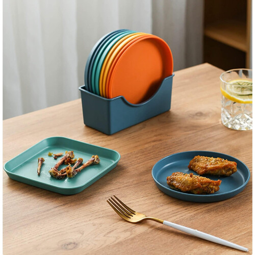 (Round) 6pcs Appetizer Plates Dessert Plates Salad Fruit Household Dinnerware With Storage Rack 2