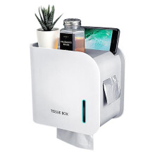 (White) Wall Mounted Waterproof Toilet Paper Holder No Punching Bathroom Tissue Box Shelf