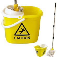 Mop Bucket Set 12L Wringer Cotton Head Handle Industrial Caution Floor