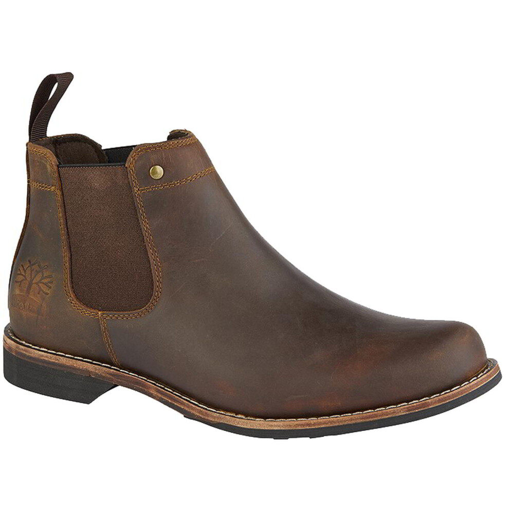 (Brown, UK 9) Mens Woodland New Crazy Horse Leather Chelsea Ankle Boots